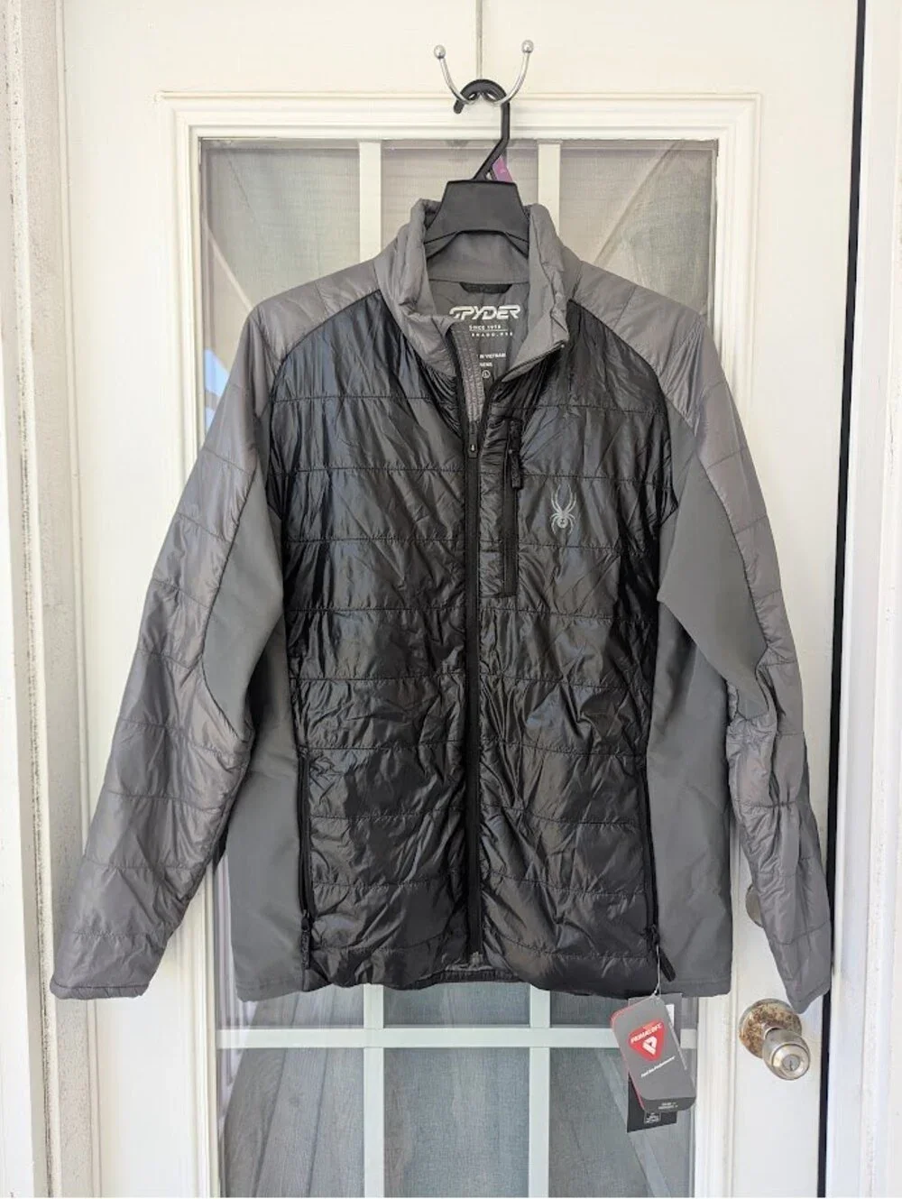 Spyder Mens L NWT Glissade Black Gray Insulated Jacket PrimaLoft Zip 20x29.5